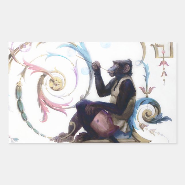 Monkey Blowing Bubbles Rectangular Sticker (Front)