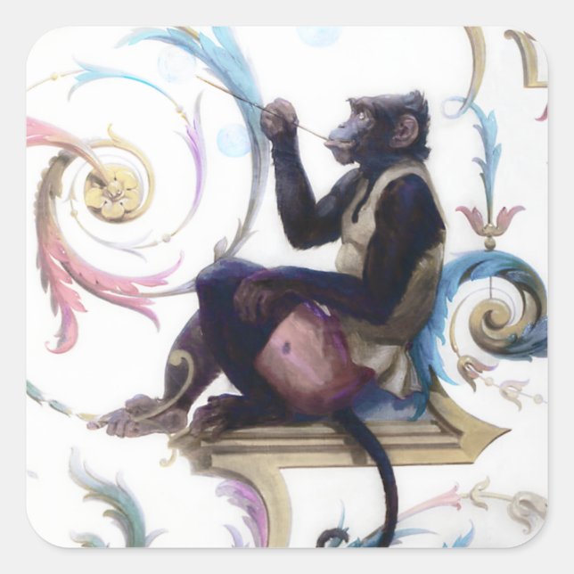 Monkey Blowing Bubbles Square Sticker (Front)