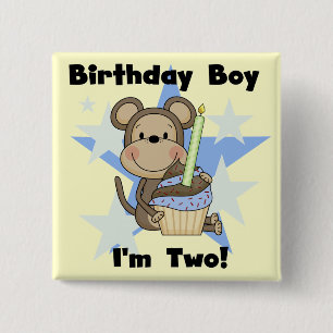 Monkey Boy 2nd Birthday Tshirts and Gifts 15 Cm Square Badge