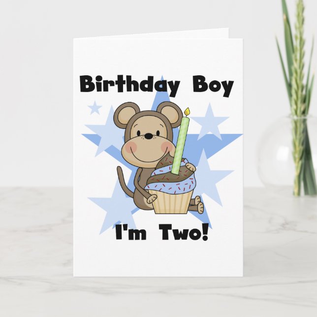 Monkey Boy 2nd Birthday Tshirts and Gifts Card (Front)