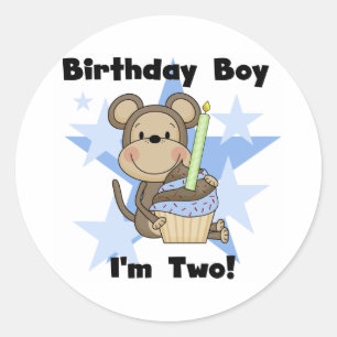 Monkey Boy 2nd Birthday Tshirts and Gifts Classic Round Sticker