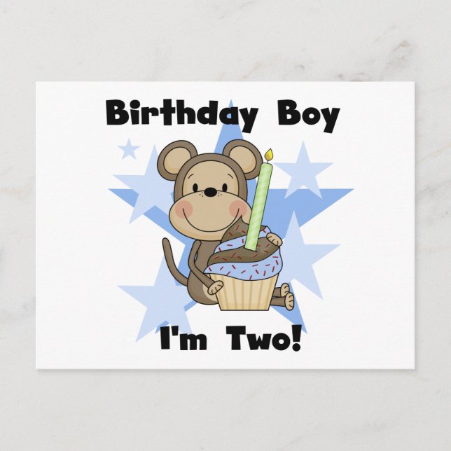 Monkey Boy 2nd Birthday Tshirts and Gifts Postcard (Front)