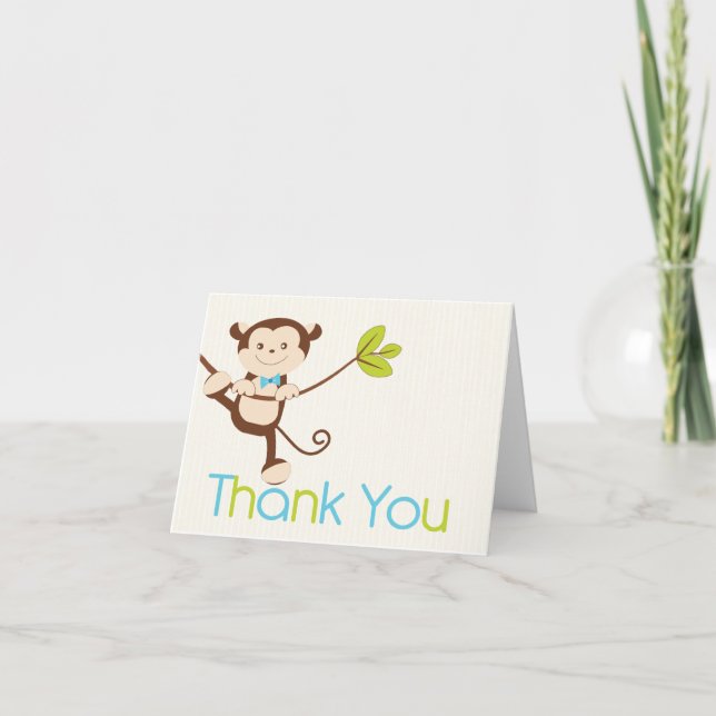 Monkey Boy Baby Shower Thank You Card (Front)