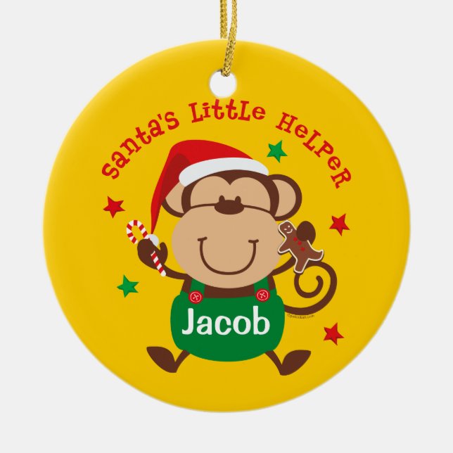 Monkey Boy Santa's Helper Personalised Ornament (Front)