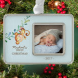 Monkey Boys Baby's First Christmas Photo Ornament<br><div class="desc">Cute jungle safari monkey baby Boys First Christmas Ornament. . Matching items available in our shop.</div>