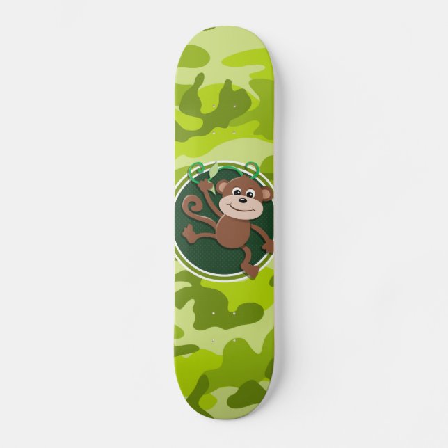 Monkey; bright green camo, camouflage skateboard (Front)