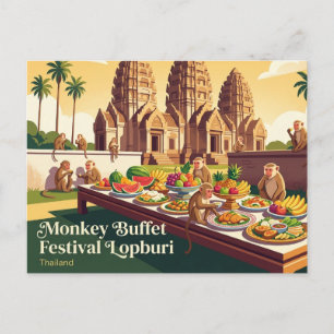 Monkey Buffet Festival Lopburi Thailand Postcard