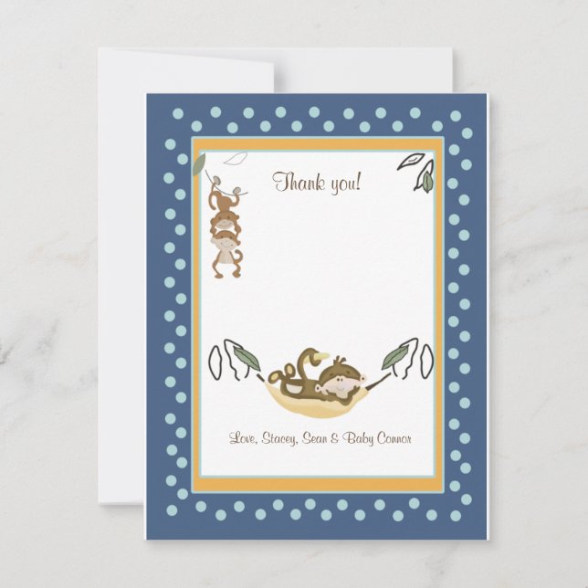 Monkey Business Blue Thank you card Flat (Front)