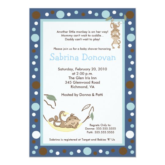 Monkey Business Dark Blue / Brown Baby Shower Card