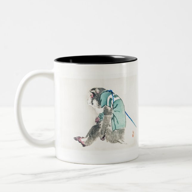 Monkey by Kono Bairei Two-Tone Coffee Mug (Left)