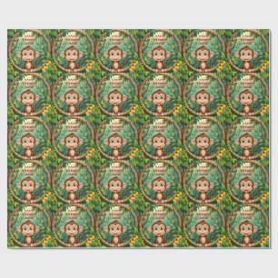 "Monkey Cartoon Party – Custom Text Kids" Wrapping Paper