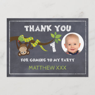 Monkey Chalkboard 1st Birthday Thank You Card