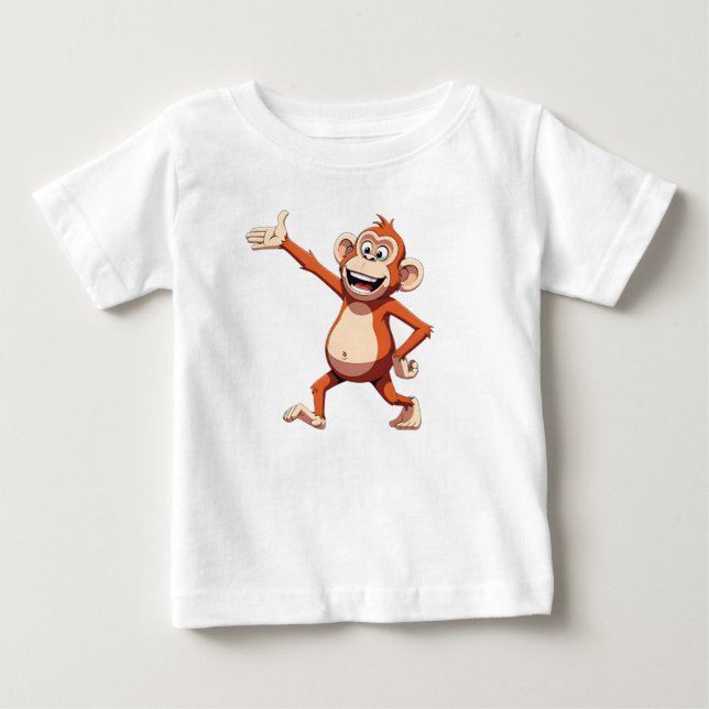 Monkey Character Gesturing and Smiling Baby T-Shirt (Front)