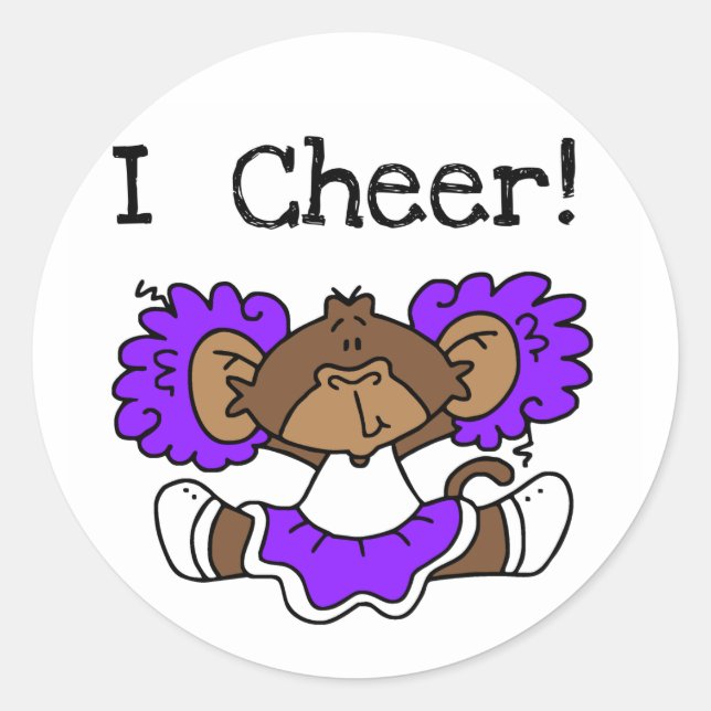 Monkey Cheerleader Purple and White Classic Round Sticker (Front)