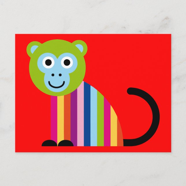 Monkey Chimp Cute Colourful Cartoon Animal Postcard (Front)