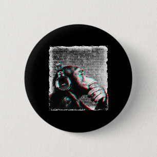 Monkey Chimp With Headphones Shirt - Edm Dj Music 6 Cm Round Badge