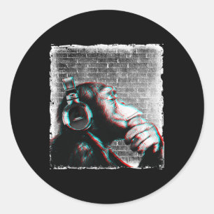Monkey Chimp With Headphones Shirt - Edm Dj Music Classic Round Sticker