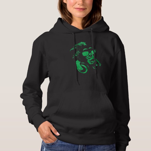 Monkey Chimp With Sunglasses And Headphones  4 Hoodie (Front)