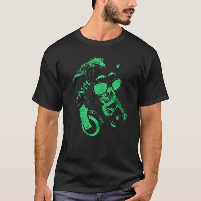 Monkey Chimp With Sunglasses And Headphones  4 T-Shirt (Front)