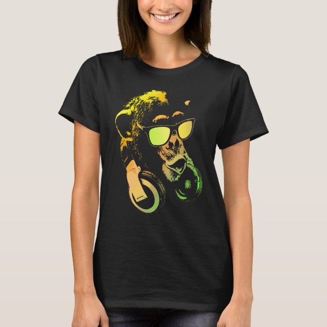 Monkey Chimp With Sunglasses And Headphones T-Shirt (Front)