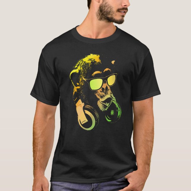 Monkey Chimp With Sunglasses And Headphones   T-Shirt (Front)