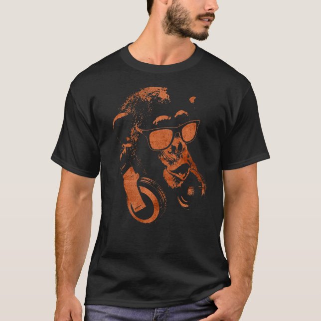 Monkey Chimp With Sunglasses And Headphones T-Shirt (Front)