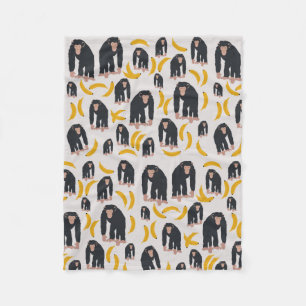 Monkey Chimpanzee & Banana Pattern  Fleece Blanket