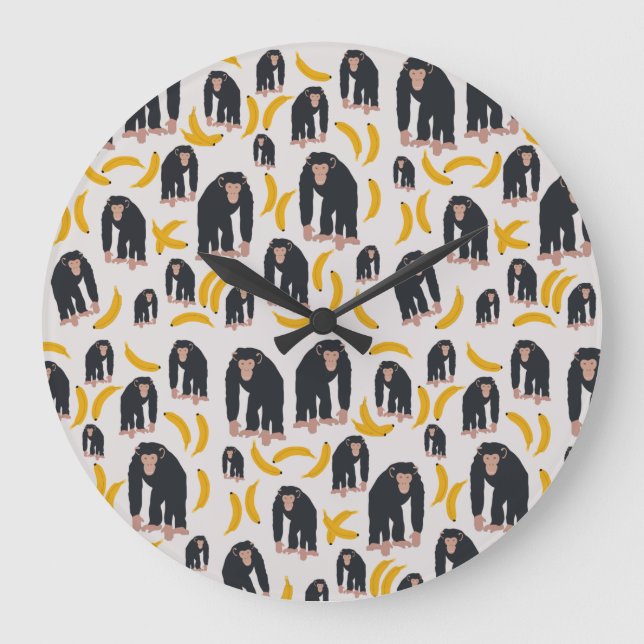 Monkey Chimpanzee & Banana Pattern  Large Clock (Front)