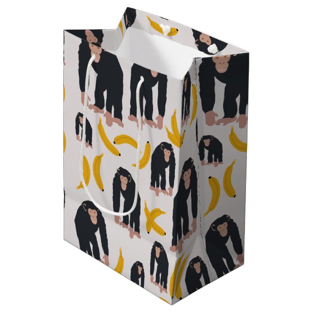 Monkey Chimpanzee & Banana Pattern Medium Gift Bag (Front Angled)