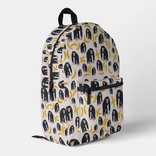 Monkey Chimpanzee & Banana Pattern Printed Backpack (Back Corner Left)