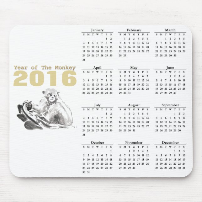 Monkey Chinese New Year 2016 Calendar mousepad (Front)