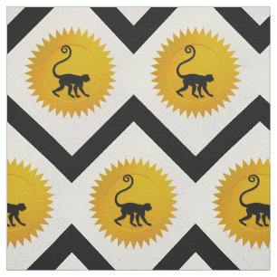 Monkey Chinese Zodiac   White, Gold and Black Fabric