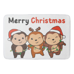 Monkey Christmas Animals Monkeys Merry Christmas Bath Mat