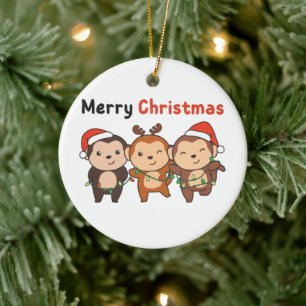 Monkey Christmas Animals Monkeys Merry Christmas C Ceramic Tree Decoration