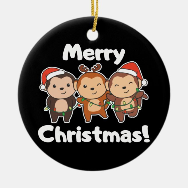 Monkey Christmas Animals Monkeys Merry Christmas C Ceramic Tree Decoration (Front)