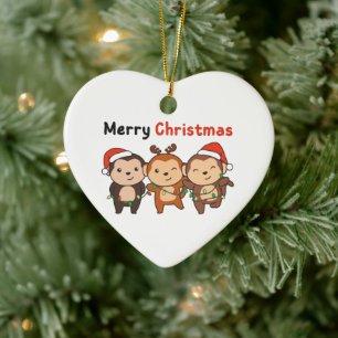 Monkey Christmas Animals Monkeys Merry Christmas Ceramic Tree Decoration