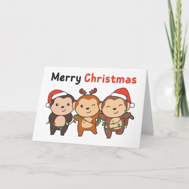 Monkey Christmas Animals Monkeys Merry Christmas H Holiday Card (Front)
