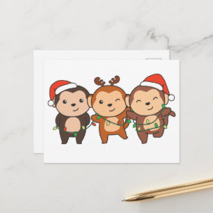 Monkey Christmas Christmas Animals Cute Monkeys Ho Holiday Postcard