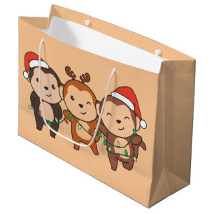Monkey Christmas Christmas Animals Cute Monkeys La Large Gift Bag