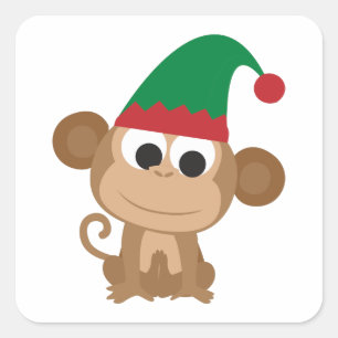 Monkey Christmas Elf Square Sticker