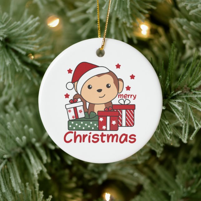 Monkey Christmas Gift Winter Animals Monkeys Ceramic Tree Decoration (Tree)