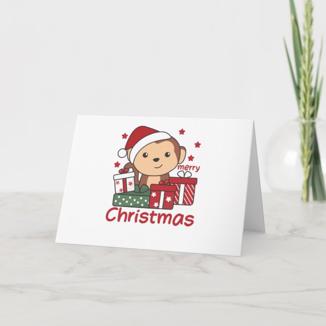 Monkey Christmas Gift Winter Animals Monkeys Holiday Card (Front)