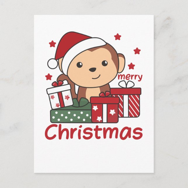 Monkey Christmas Gift Winter Animals Monkeys Holiday Postcard (Front)