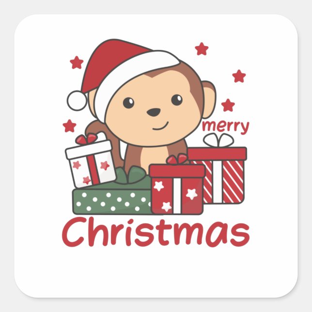 Monkey Christmas Gift Winter Animals Monkeys Square Sticker (Front)