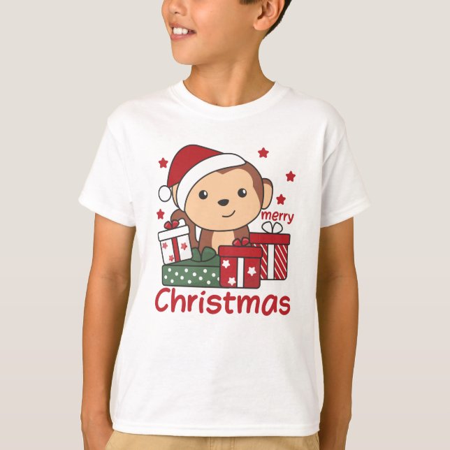 Monkey Christmas Gift Winter Animals Monkeys T-Shirt (Front)