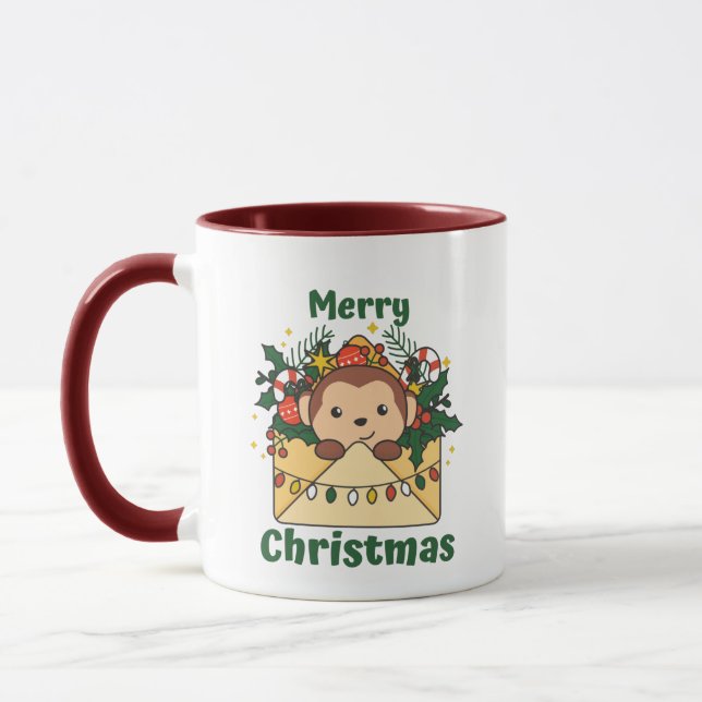 Monkey Christmas Letter Winter Animals Monkeys Mug (Left)