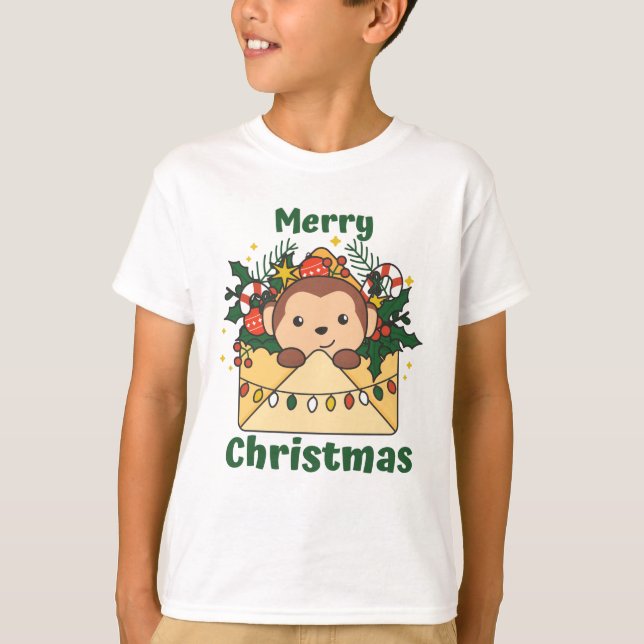 Monkey Christmas Letter Winter Animals Monkeys T-Shirt (Front)