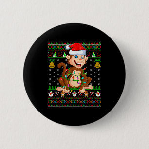 Monkey Christmas Lights Funny Monkey Ugly Sweaters 6 Cm Round Badge