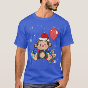 Monkey Christmas Lights Led Funny Santa Hat Christ T-Shirt