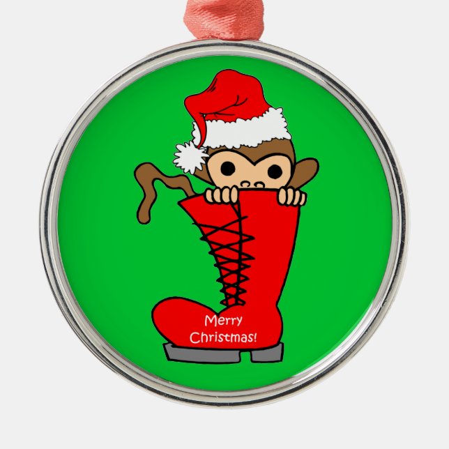 monkey Christmas Metal Tree Decoration (Front)